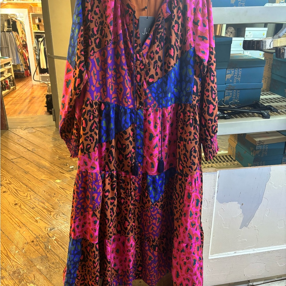 Leopard Print Maxi Dress in Pink and Blue